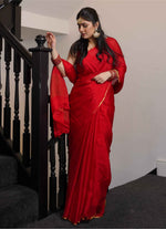 Load image into Gallery viewer, Mysore Pure Chiffon Silk Saree in Bright Red