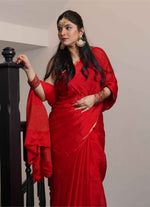 Load image into Gallery viewer, Mysore Pure Chiffon Silk Saree in Bright Red