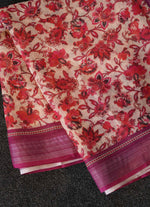 Load image into Gallery viewer, Red Floral linen Saree
