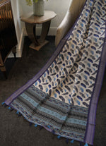 Load image into Gallery viewer, Blue And White Linen Saree