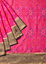 Load image into Gallery viewer, Pink Ikat silk saree with banarasi border and anchal
