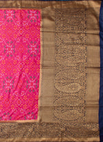 Load image into Gallery viewer, Pink Ikat silk saree with banarasi border and anchal