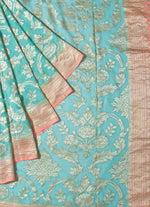 Load image into Gallery viewer, Pure Khaddi Georgette Saree in Aqua Blue