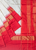 Load image into Gallery viewer, White Ikat silk saree with black and red border