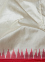 Load image into Gallery viewer, White Ikat silk saree with black and red border