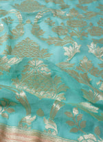 Load image into Gallery viewer, Pure Khaddi Georgette Saree in Aqua Blue