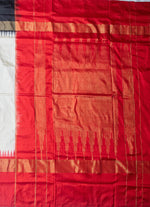 Load image into Gallery viewer, White Ikat silk saree with black and red border