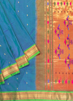 Load image into Gallery viewer, Peacock blue with Paithani Border