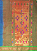Load image into Gallery viewer, Peacock blue with Paithani Border