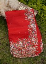 Load image into Gallery viewer, Pure organza red saree with embroidary work
