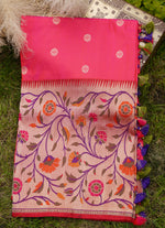 Load image into Gallery viewer, Pink Banarasi silk saree with paithani border