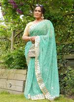 Load image into Gallery viewer, Pure chiffon saree with golden border