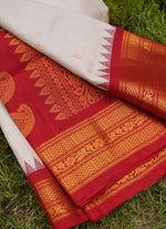 Load image into Gallery viewer, Elegant gadawal white and red silk saree