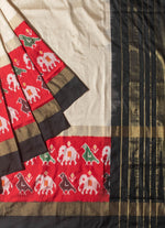 Load image into Gallery viewer, Ikat silk Black and white saree