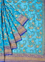 Load image into Gallery viewer, All over Khaddi Georgette Saree in Firoja and Blue