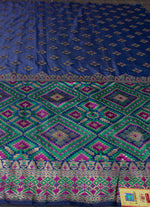 Load image into Gallery viewer, Panchompoli ikat saree in blue and green combo