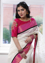 Load image into Gallery viewer, Dhakai Cotton Jamdani Saree in white with Katan border