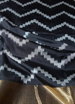 Load image into Gallery viewer, Ikat silk saree in black kesar and fusia pink