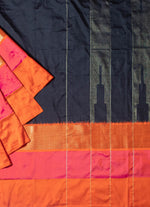 Load image into Gallery viewer, Plain Ikat silk saree in black and orange fusion.