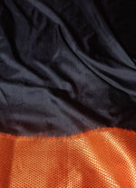 Load image into Gallery viewer, Plain Ikat silk saree in black and orange fusion.