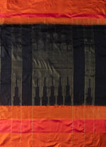 Load image into Gallery viewer, Plain Ikat silk saree in black and orange fusion.
