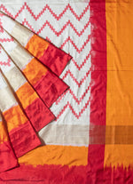 Load image into Gallery viewer, Ikat silk saree in White and orange combination