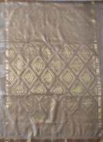 Load image into Gallery viewer, Grey Tussur sillk saree with golden an silver zari work
