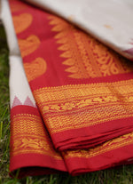 Load image into Gallery viewer, Elegant gadawal white and red silk saree