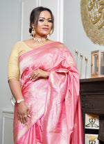 Load image into Gallery viewer, Banarasi silk kadwa pink saree