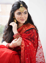 Load image into Gallery viewer, Dhakai Jamdani Saree in Red with Katan border