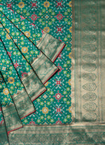 Load image into Gallery viewer, Panchompali Ikat silk saree in drak green
