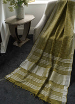 Load image into Gallery viewer, Olive Green Linen Saree with Silver Zari