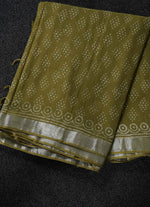 Load image into Gallery viewer, Olive Green Linen Saree with Silver Zari