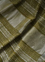 Load image into Gallery viewer, Olive Green Linen Saree with Silver Zari