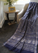 Load image into Gallery viewer, Indigo Blue Printed Linen Saree