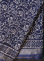Load image into Gallery viewer, Indigo Blue Printed Linen Saree