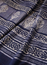 Load image into Gallery viewer, Indigo Blue Printed Linen Saree