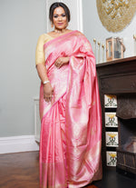 Load image into Gallery viewer, Banarasi silk kadwa pink saree