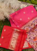 Load image into Gallery viewer, Pink Banarasi silk saree with paithani border
