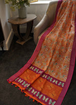 Load image into Gallery viewer, Light Orange and Fuchia Pink Linen Saree