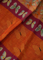 Load image into Gallery viewer, Light Orange and Fuchia Pink Linen Saree