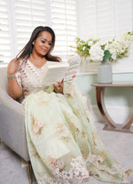 Load image into Gallery viewer, Organza Floral Light mint green Saree