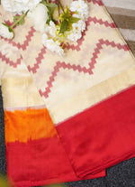 Load image into Gallery viewer, Cream and red Ikkat silk saree