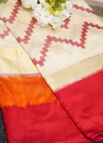 Load image into Gallery viewer, Cream and red Ikkat silk saree