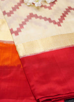 Load image into Gallery viewer, Cream and red Ikkat silk saree