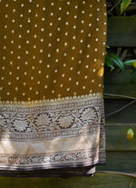 Load image into Gallery viewer, Dark Olive Green Banarasi Khaddi Georgette Saree
