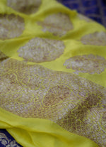 Load image into Gallery viewer, Blue and Lemon colur combination Pure Khaddi Georgette Saree