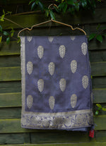 Load image into Gallery viewer, Ash and turnish gold Munga Silk Saree