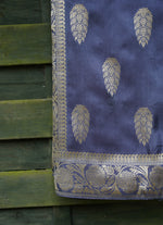 Load image into Gallery viewer, Ash and turnish gold Munga Silk Saree