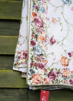 Load image into Gallery viewer, Milky White Parsi Gara Embroidery work Georgette Saree